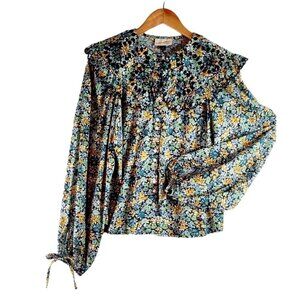 Peasant Blouse Floral Big Collar M Universal Thread Boho Cottage Granny Core